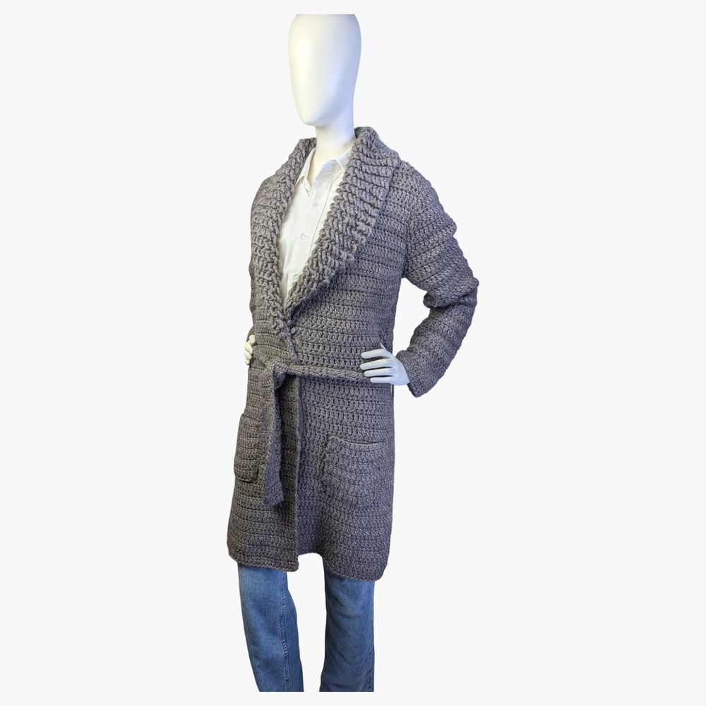 TRULY By Part Two Wool Blend Chunky Cardigan With Tie Front Belt | Size Medium - Picture 3 of 9